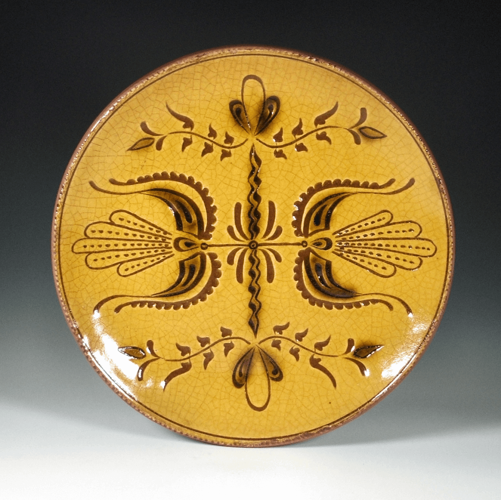 Round Plate, Sgraffito, 2 Tulips