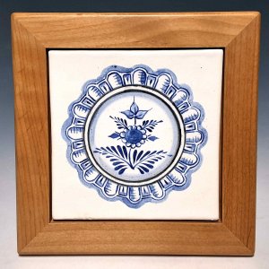 Framed Tile, 4x4, Blue Band Floral