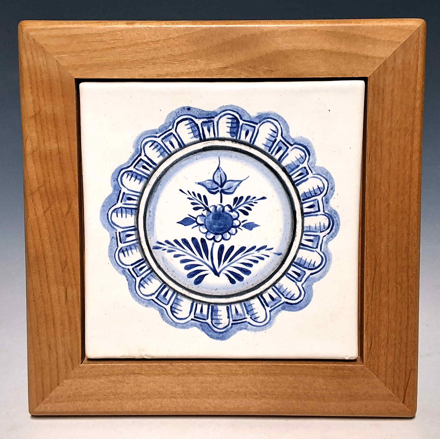 Framed Tile, 4x4, Blue Band Floral