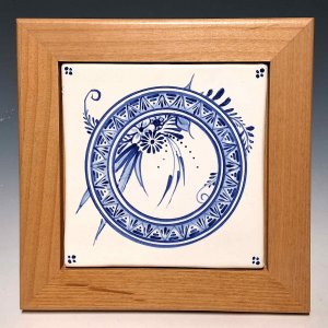 Framed Tile, 4x4, Blue Band Sprig