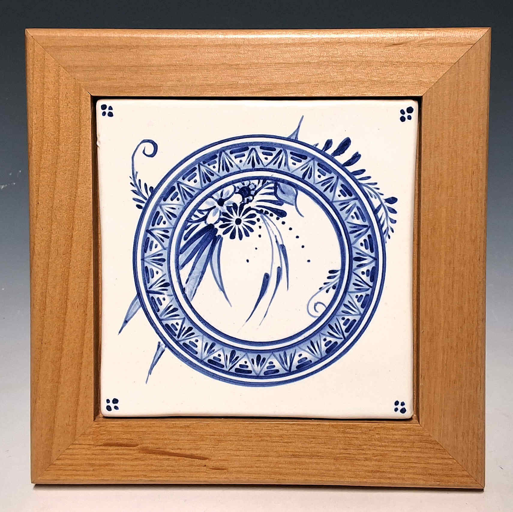 Framed Tile, 4x4, Blue Band Sprig